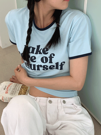 [국내/쫀쫀]셀프 케어 반크롭 반팔 티셔츠(44-66)